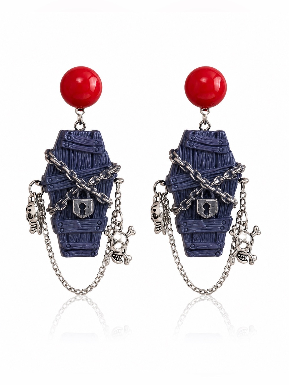 Statement Gothic Coffin Drop Earrings with Red Stud